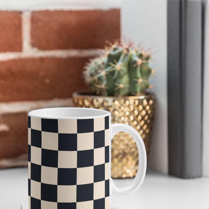 Deny Designs - Wholesale Coffee Mug - Cuss Yeah Designs Black Cream Checker Pattern Coffee Mug2