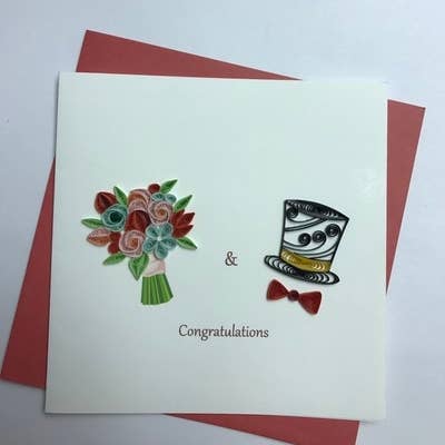 Boquet & Hat Congratulations Quilled Card for wholesale by Poppin Cards and Gifts
