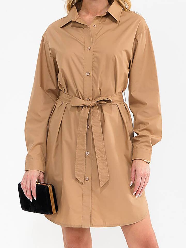 MINIVESTIDO DE MANGA LARGA CON BOTONES Y LAZO para venta al por mayor de ROUSSEAU