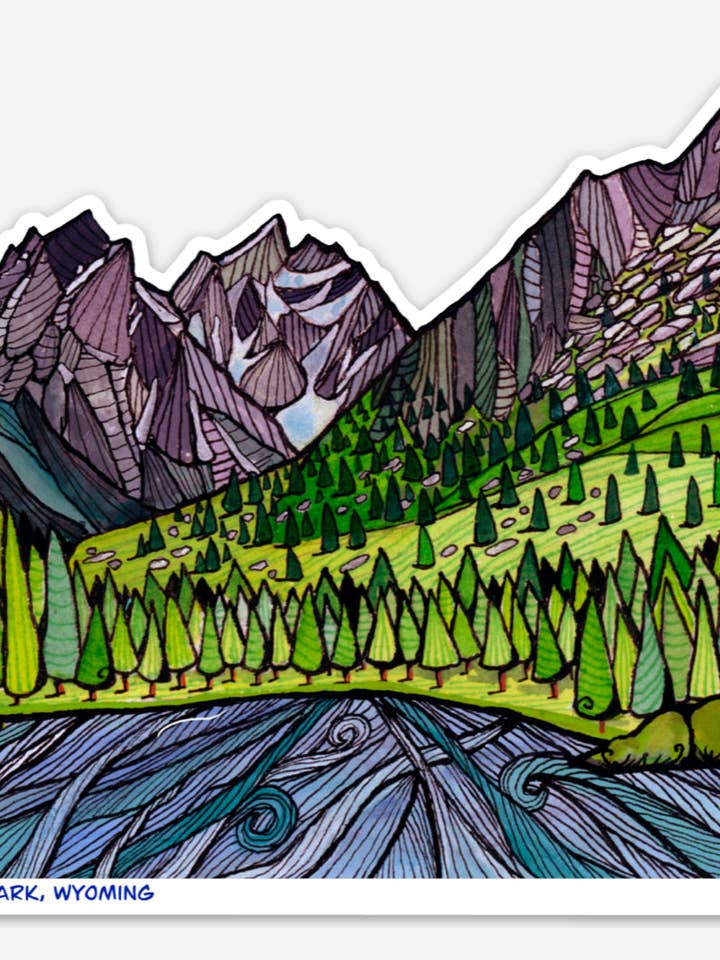 Grand Tetons 7"x 3.5"inch Vinyl Sticker for wholesale by Heidi Garner Studio