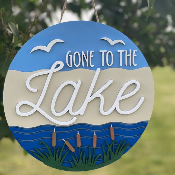 Cartel de madera 3D Gone to The Lake para venta al por mayor de The Potted Oasis