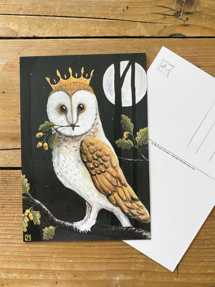 Postkort - Ugle og måne for engroshandel hos Marieke Jeromin