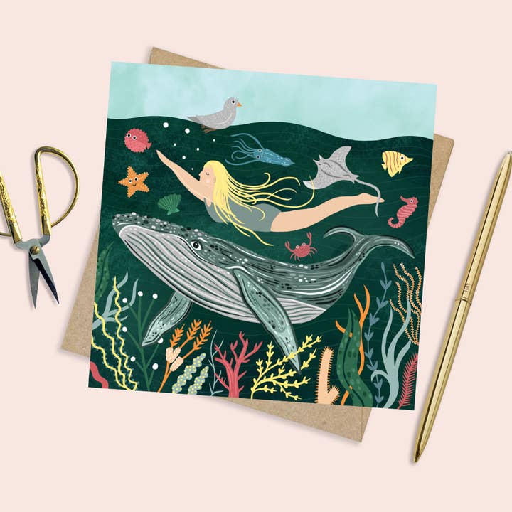 Cartão A Garota e a Baleia por atacado de Bea Baranowska Illustration