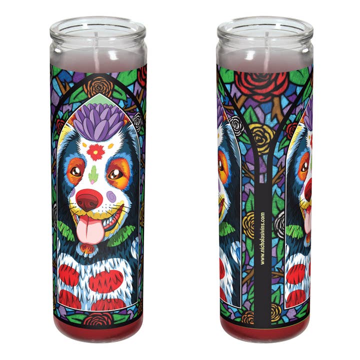 Day of the Dead Dog Border Collie Candle - "Balina" for wholesale by Nicholas Ivins Art & Illustration