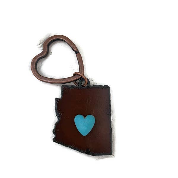 The Rustic Barn - Wholesale Keychain – Unisex - Rustic Keychain ARIZONA shape and turquoise heart