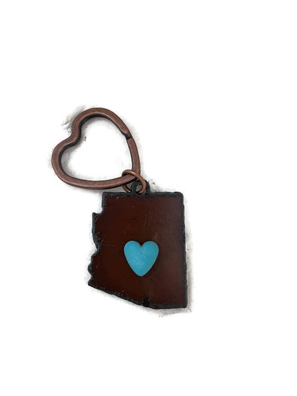 Rustic Keychain ARIZONA shape and turquoise heart for wholesale by The Rustic Barn