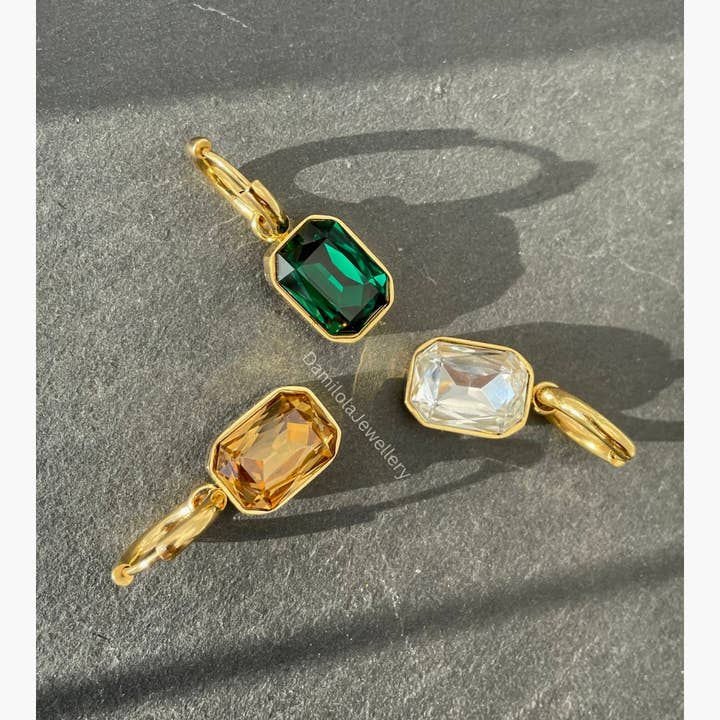 ‘Jayda’ Cubic Zirconia Drop Earrings - Clear/Green/Brown for wholesale by Damilola Jewellery