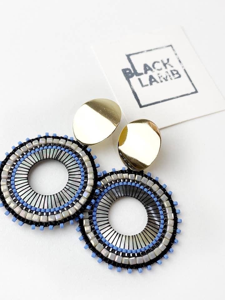 Baby Black And Blue Mandala Dome Studs. Free Shipping. for wholesale by Black Lamb Design