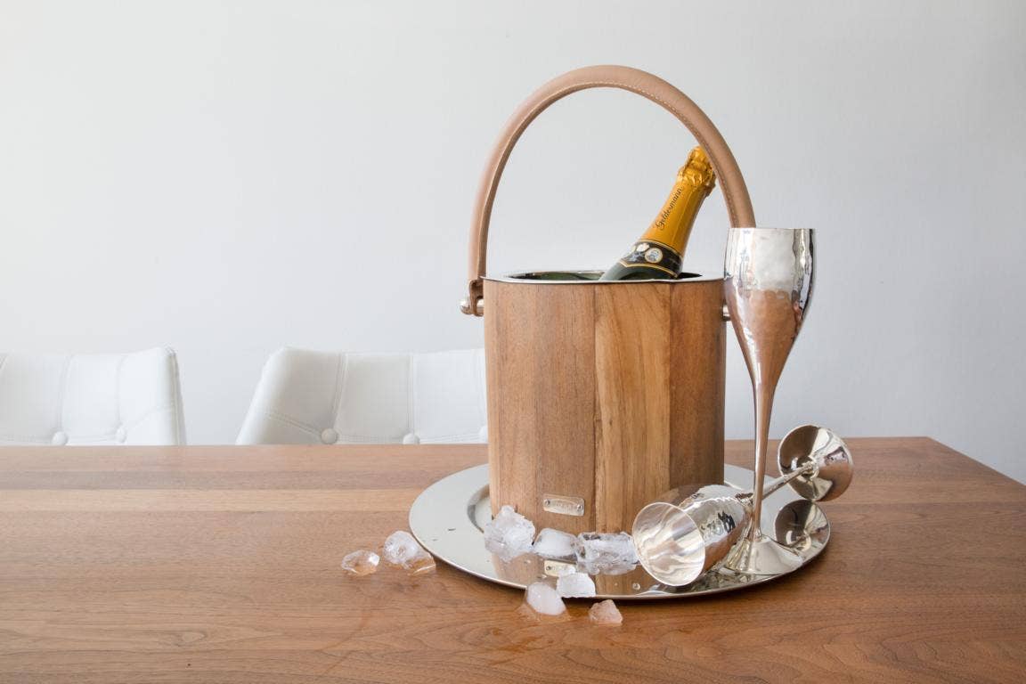 EDZARD – wholesale Ice bucket – Ice Bucket Havana with Leather Handle, Stainless Steel3