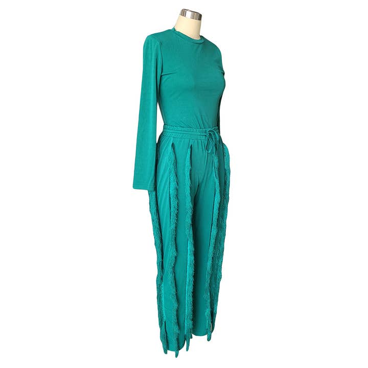 MB Fashion Wholesale - Wholesale Top & Pant Set (NOT Loungewear) - Women's - MB FASHION Long-Sleeve Fringe Top and Pants Set 223LY13