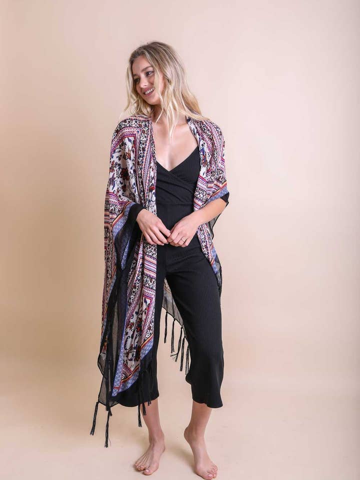 Leto Accessories - Wholesale Kimono - Women's - Bohemian Diamond Tassel Kimono - Fan Favorite!2