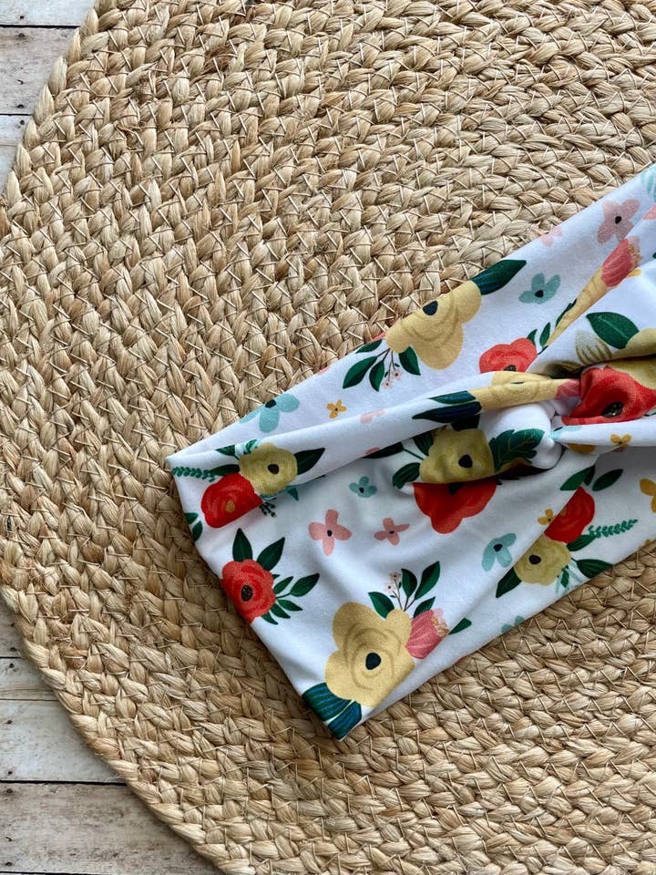 Patient Floral Knit Twist Headband for wholesale by Designs by Rachel Joy