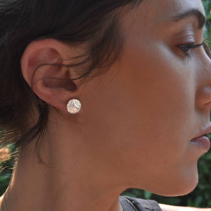 Organic, Hand Hammered Textured Circle Stud for wholesale by Sela+Sage