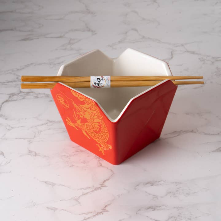 Urban Tokyo - Wholesale Serve Bowl - 16oz 5"W x 4"H Takeout Box Serving Bowl With Chopsticks Dragon (1/24)