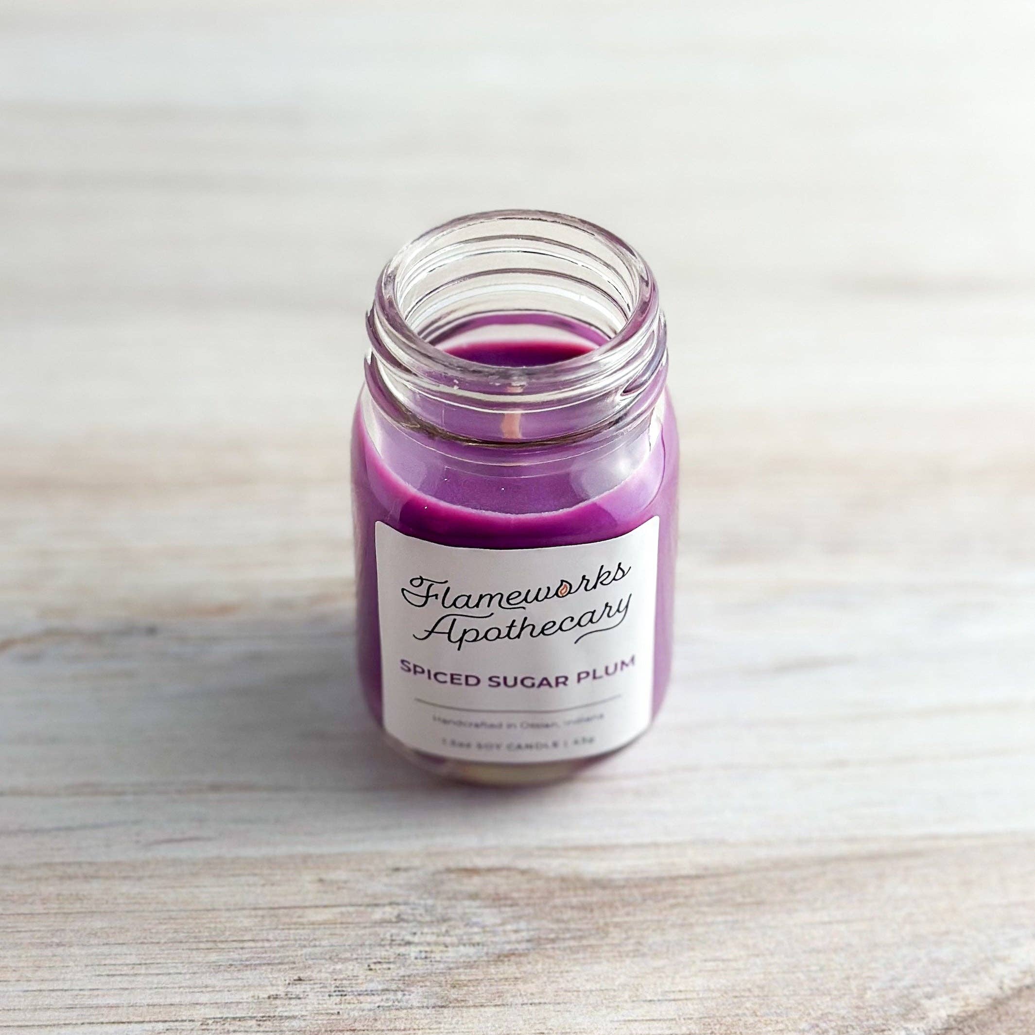 Flameworks Apothecary - Wholesale Jar/Filled Candle - Spiced Sugar Plum 1.5 oz Mini Mason Jar Candle1
