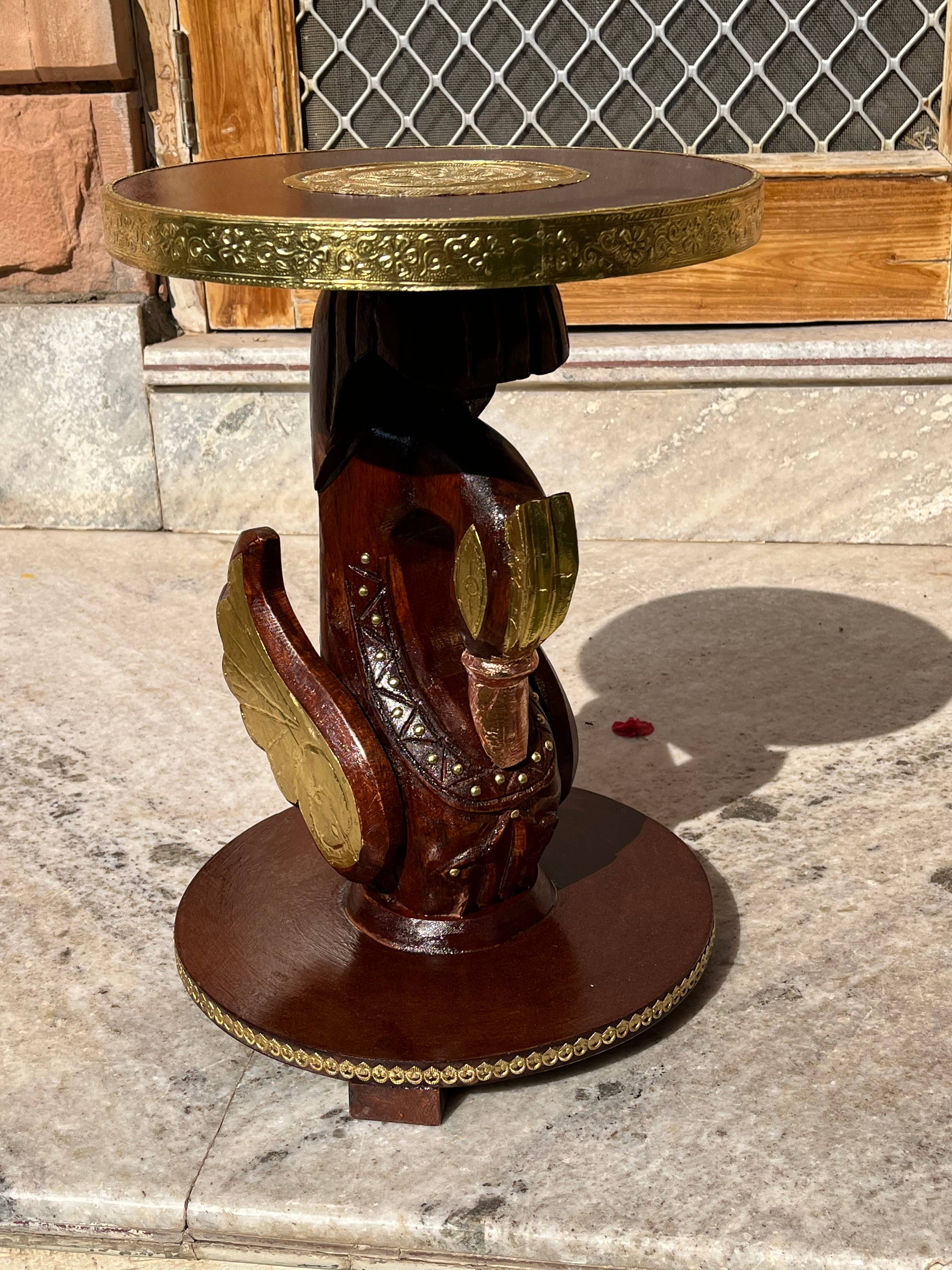 VIRATRA ART DECOR - Wholesale Side Table - Hand-Carved Wooden Swan Side Table with Brass Detailing7