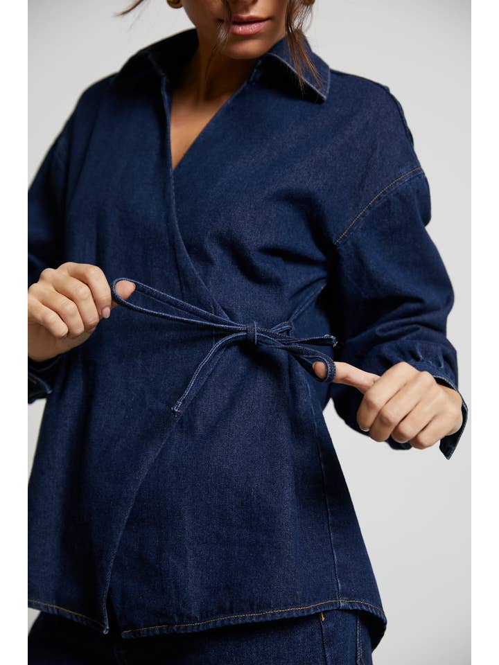 MEYME - Venta al por mayor Camisa con botones - Mujer - Camisa Denim cruzada Romy