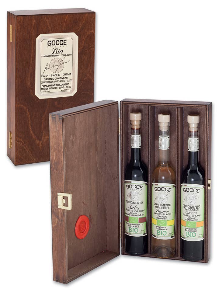 Holzkollektion „DOLCE BIO“ 3x100ml, B-K1608 für den Großhandel von GOCCE ITALIANE