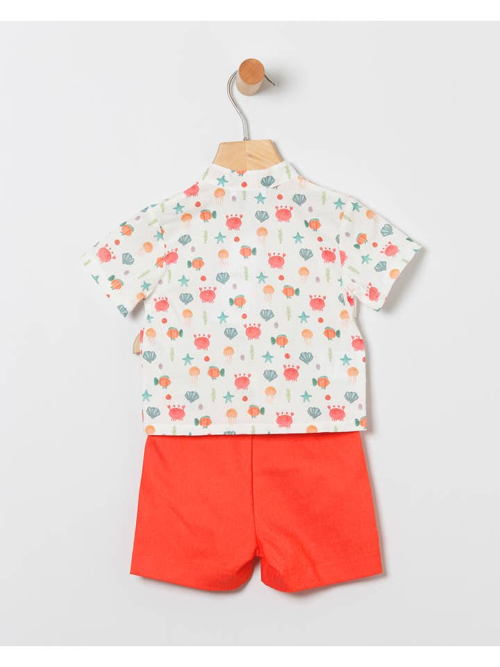 COCO ACQUA - Vente Ensemble haut et short – enfant - Ensemble Chemise Imprimée Marine Et Bermuda Corail