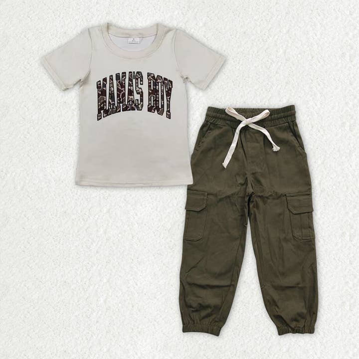 Aier Wholesale - Wholesale Top & Pant Set - Kids - Baby Mama's Boy Camo Hunting Green Cargo Pants Clothes Sets