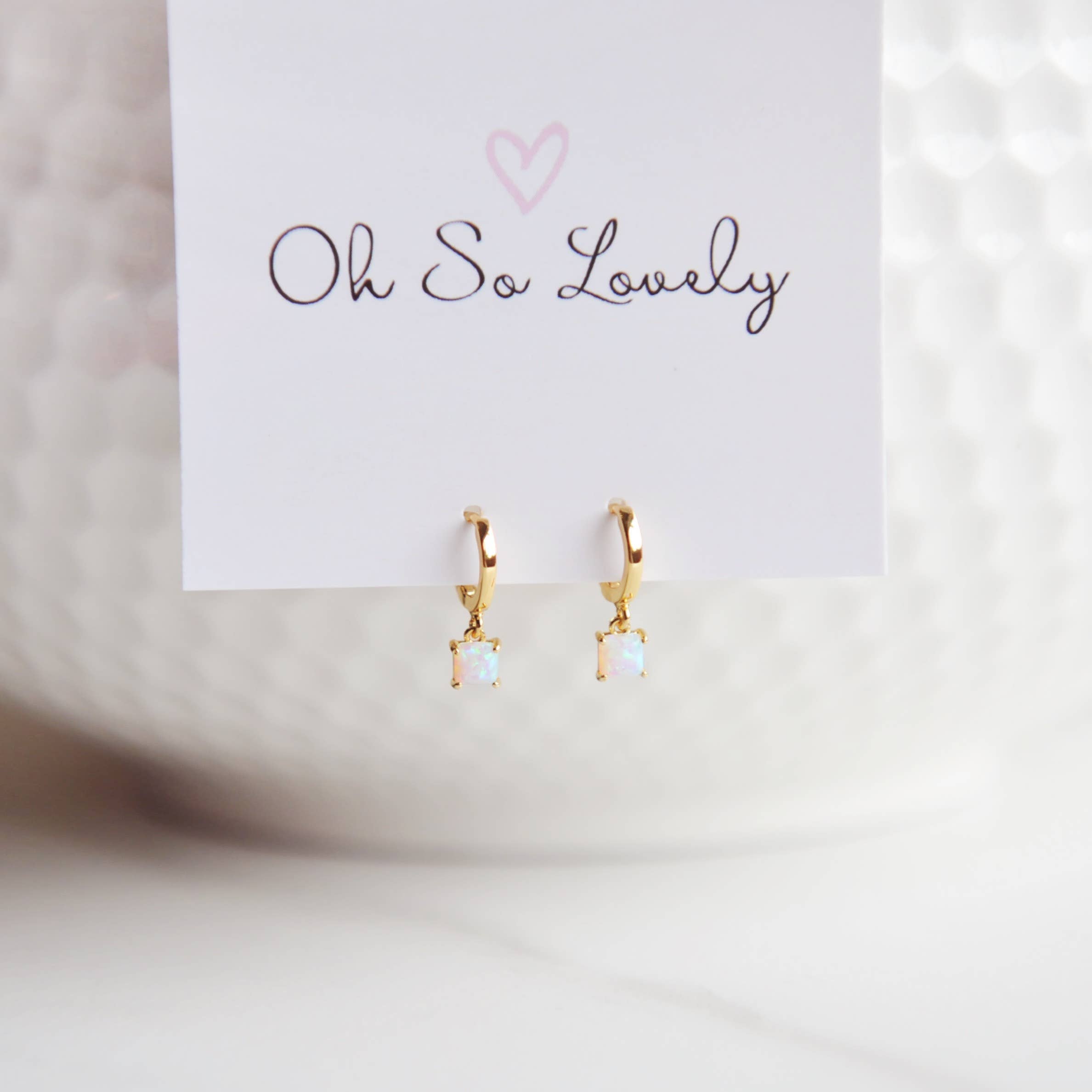 Oh So Lovely - Wholesale Huggie earrings - TIFFANY, Square Opal Huggie Hoop1