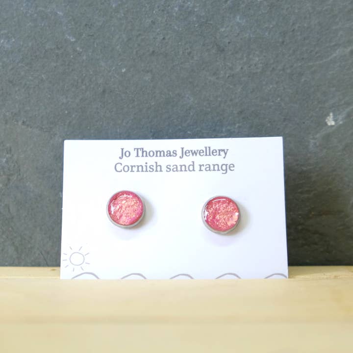 Jo Thomas Jewellery - Venta al por mayor Pendientes de botón/aretes de poste - Tachuelas redondas de arena de Cornualles