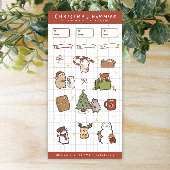 Christmas Hammies Sticker Sheet for wholesale by Seenee Scribbles
