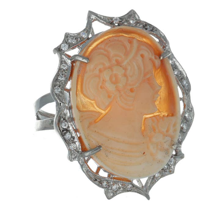 Gold Antique - Wholesale Cocktail/Statement Ring - 925 silver ring with cameo.