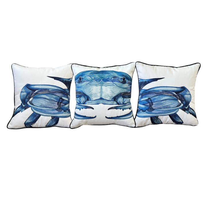 Blue Crab 3 Piece Embroidered Pillow Set for wholesale by Tide Hill