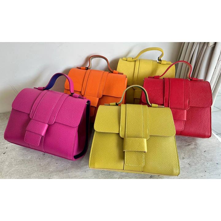 JIJOU CAPRI - Wholesale Top Handle Bag - Women's - LCELYE Italian Yellow Elegant Structured Handbag Top Handle