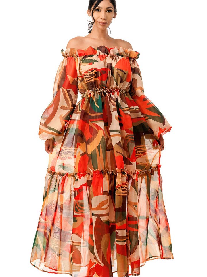 Schulterfreies Maxikleid mit Ballonausschnitt für den Großhandel von Boswell