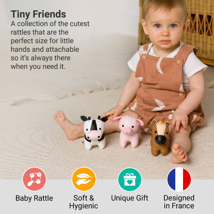 PJM Distributions - Wholesale Stuffed/Plush Toy - Kids & Baby - Little Big Friends | Tiny Friends - Cow | Plush Rattle Toy