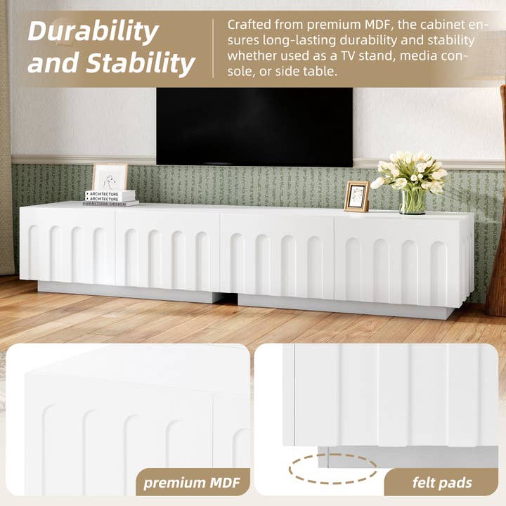 HOMYCASA DESIGN INC - Wholesale Console Table - ON-TREND Elegant TV Stand with Arched Design for TVs Up to 80', Modern Dual Purpose Coffee Table with 4 Drawers, Multi-Functional Organizer Cabinet with Storage for Living Room, Bedroom, White3