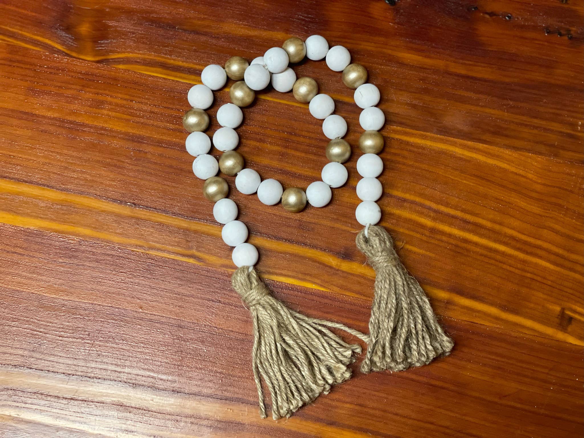 West & Wilkerson – wholesale Bunting/garland – White and Gold Farmhouse Wood Bead Garland3