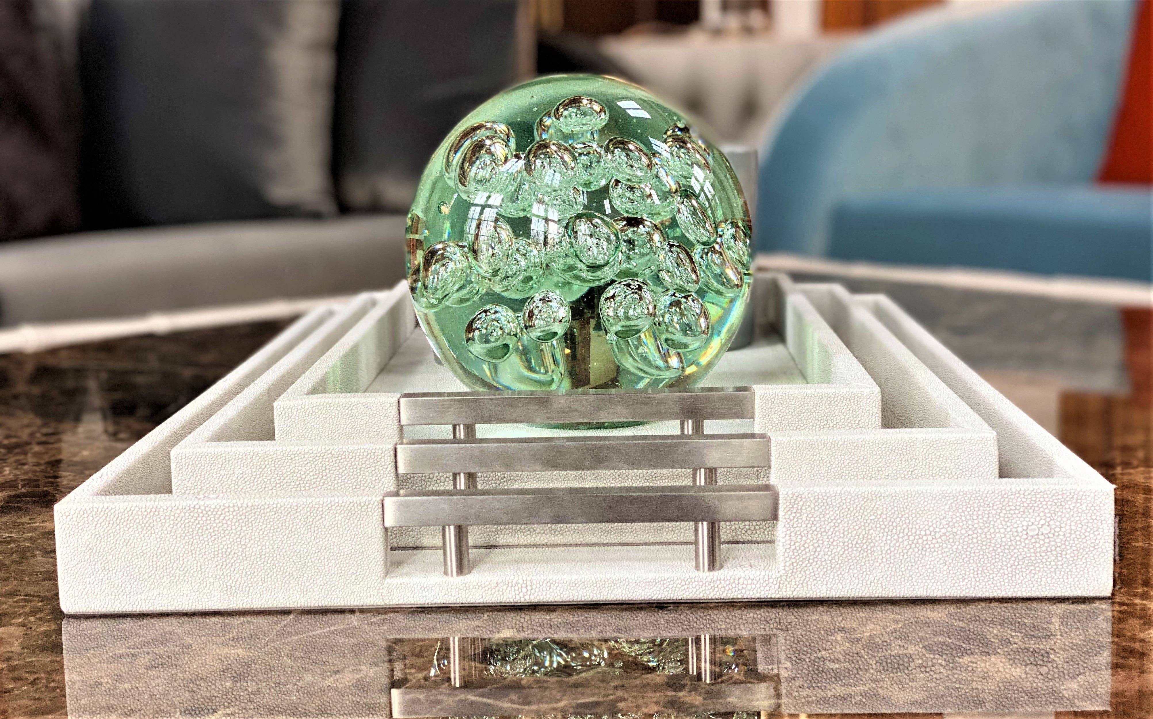 One Preevay Luxury Home Furniture & Decor - Wholesale Serving Tray - Thursby Luxury Shagreen Serving Tray | Exotic Embossed Leather | Nickel Handwear14