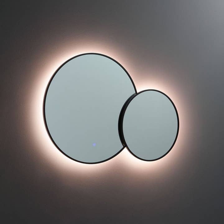 Miroir Rond Double Avec Bord Noir Et LED pour la vente par Kodicebagno Srl