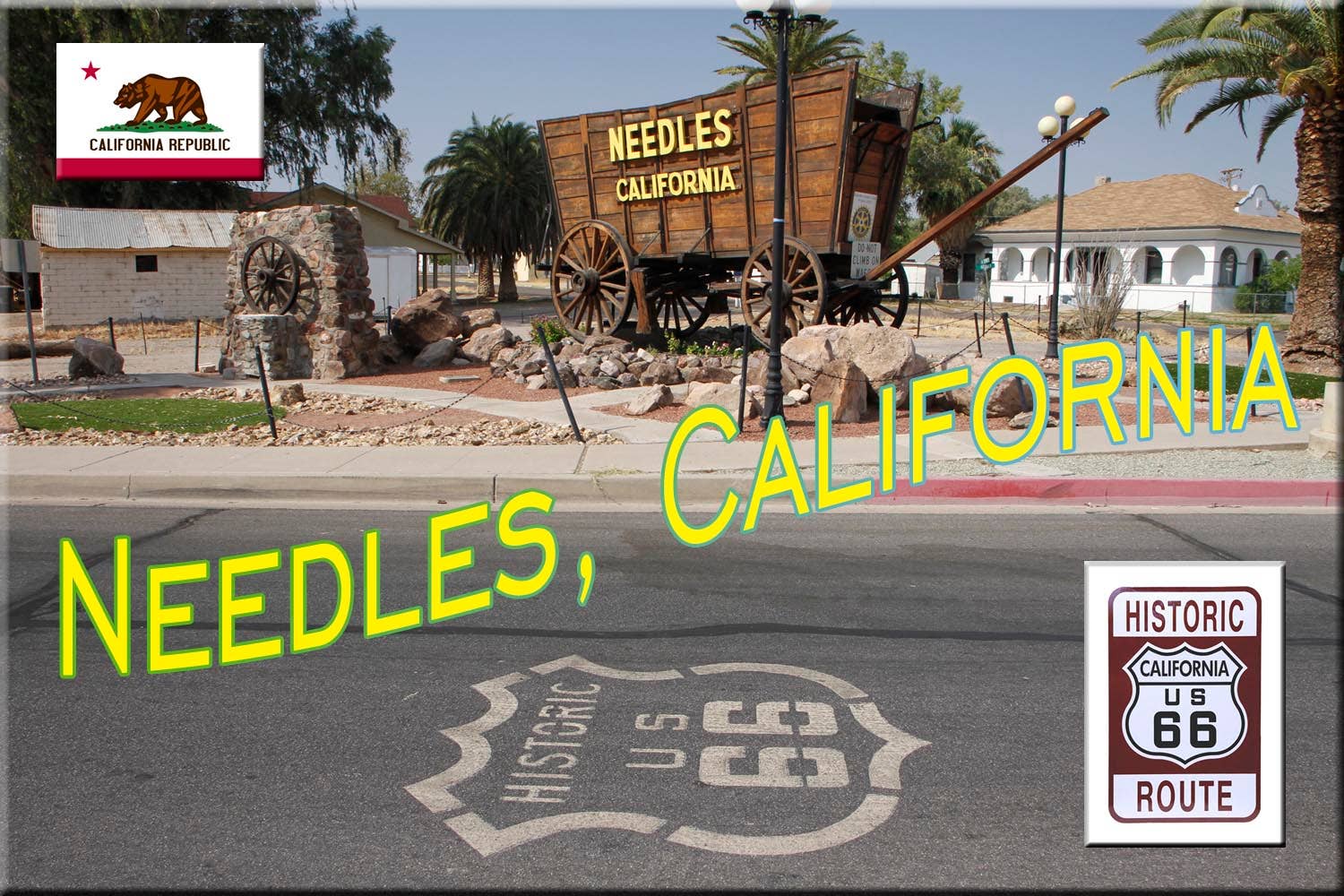 DK LaserWorx - Venta al por mayor Imanes - Imán para nevera Route 66 con una escena en Needles, California0