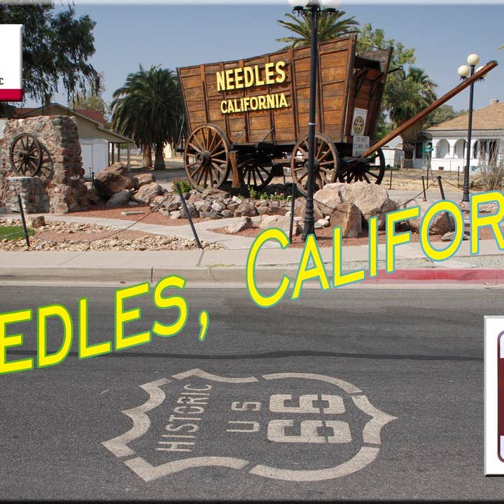 DK LaserWorx - Venta al por mayor Imanes - Imán para nevera Route 66 con una escena en Needles, California