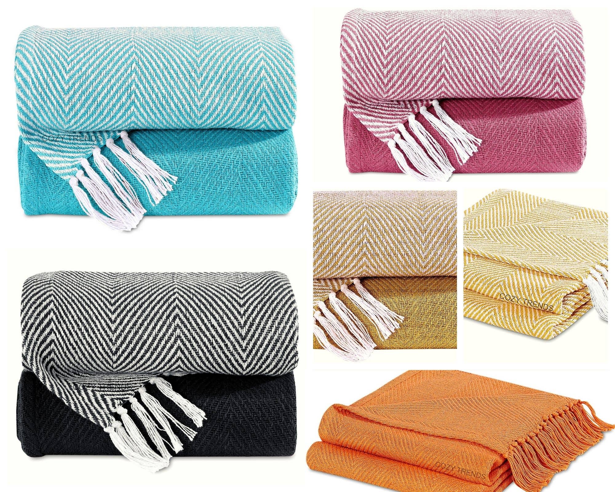 COZY HOMES COLLECTION - Wholesale Throw Blanket - Handwoven Cotton All Season Throw Blankets Chevron Set of 26