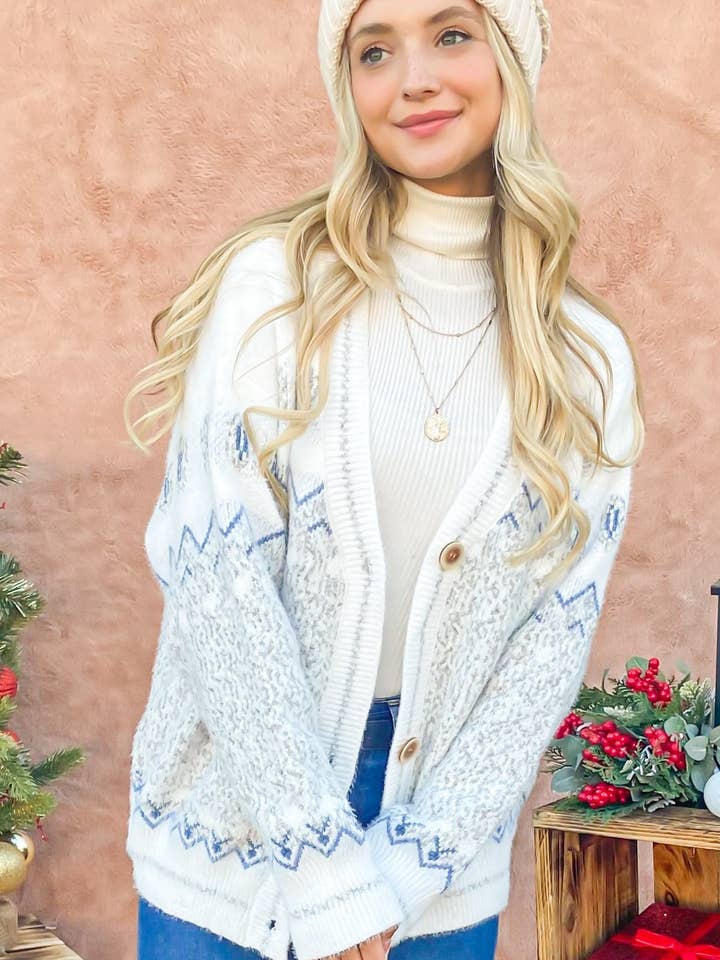 AND THE WHY - Wholesale Cardigan - Women's - ATW14287 - Button Down Front Aztec Print Cardigan