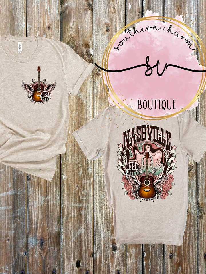 Camiseta Music City Nashville Heather Dust para venta al por mayor de Southern Charm Boutique