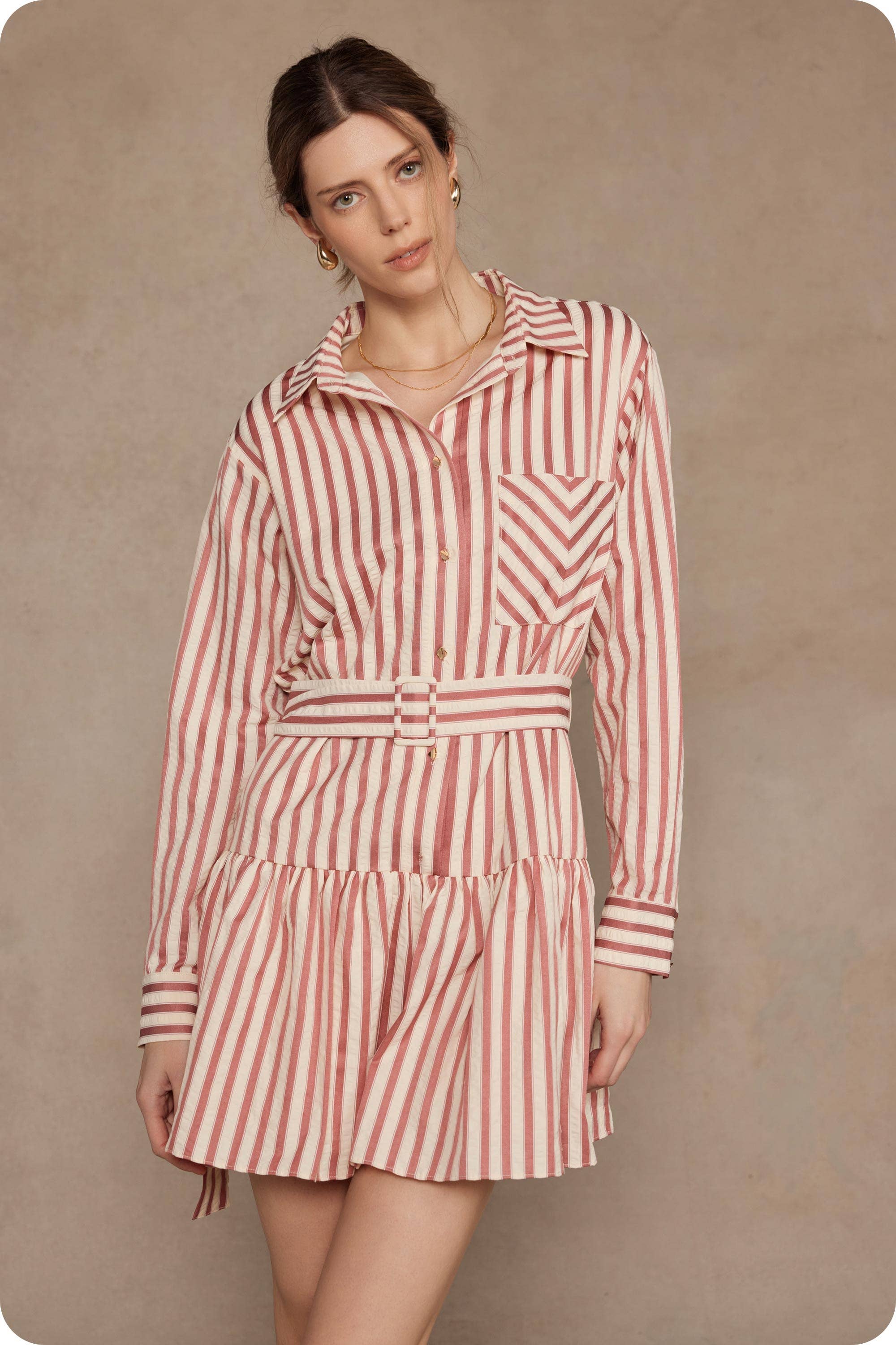 Strut & Bolt - Vendita all'ingrosso Vestito - Donna - Abito mini a righe con bottoni0