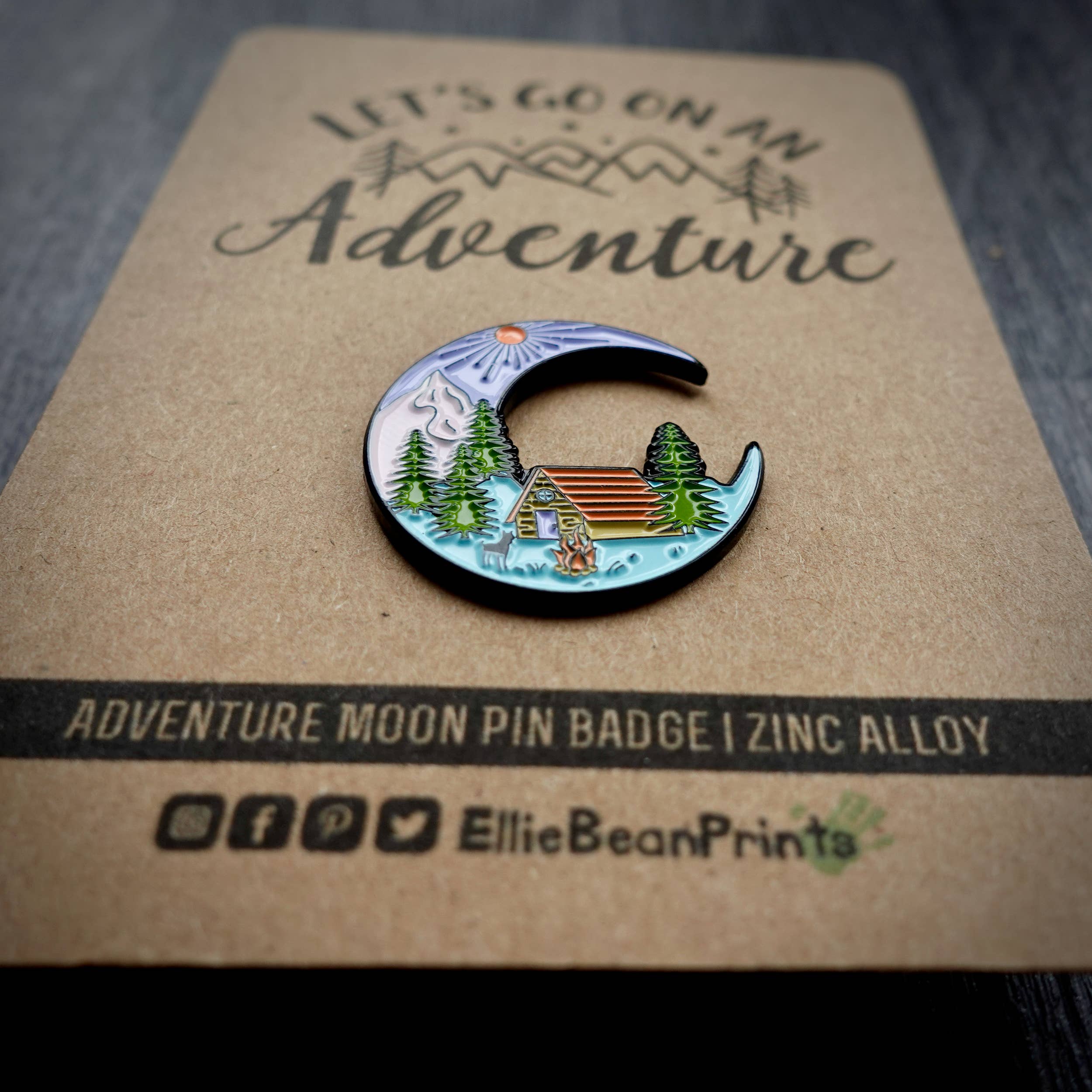 EllieBeanPrints - Wholesale Lapel Pin/Button - Adventure Moon Enamel Pin Badge | With Card1