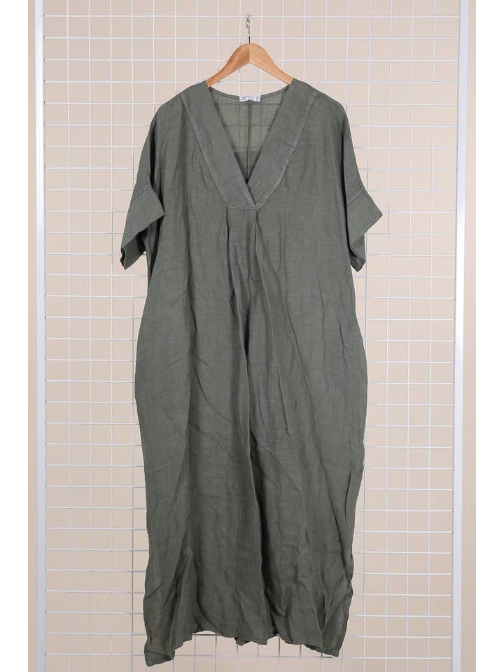 la maison des fibres naturelles - Wholesale Dress - Women's - Long dress v-neck 62733 100% linen30