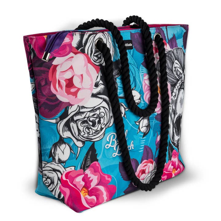 Zapps Clothing - Wholesale Beach Bag - BB Flower Skull Shoulder Beach Bag2