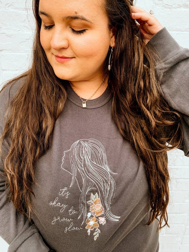 It's Ok to Grow Slow | Embroidered Sweatshirt for wholesale by The White Stitch