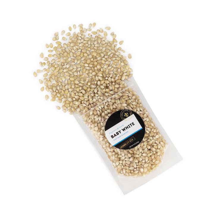 Dell Cove Spices & More Co. - Vente Maïs à pop-corn - Grains de maïs soufflé blancs pour bébés - Sac d'une demi-livre - Hulless Snack2