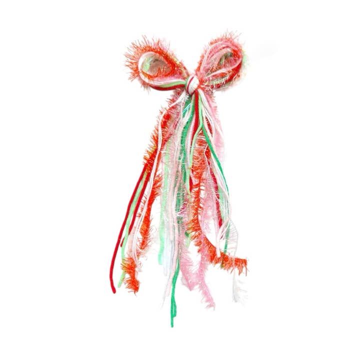 Juleglimmer Rodet Bånd Hår Bundet Sløjfe m/ Klemme for engroshandel hos Pretty in Pink Bows