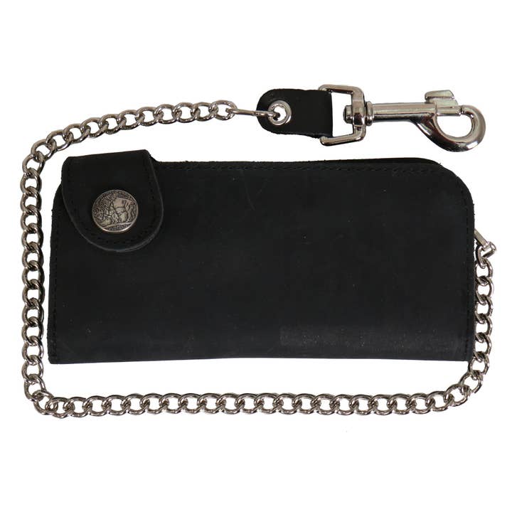 Hot Leathers WLA3001 Black Buffalo Nickel Snap Bi-Fold Wallet with Chain for wholesale by Hot Leathers