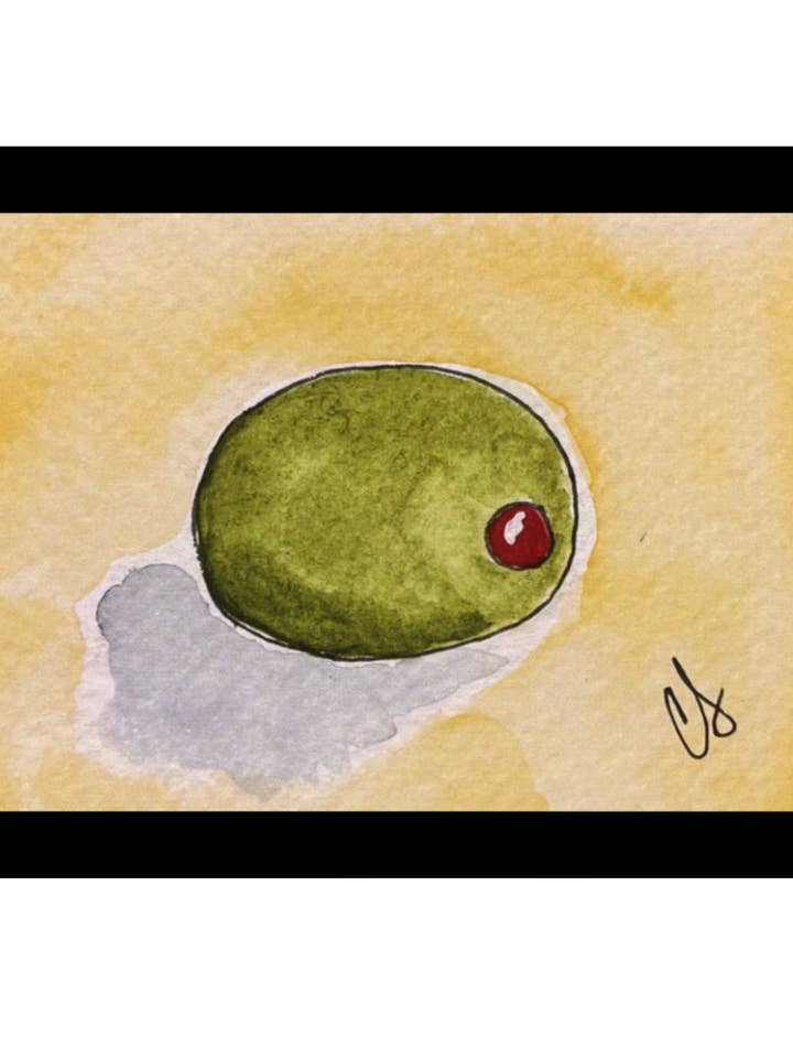 Olive Framed Watercolor Print 3x4" for wholesale by Cathy Stratton Art
